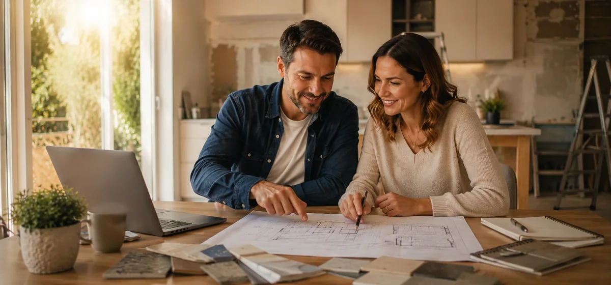 Homeowners reviewing HELOC home equity loan options for renovation